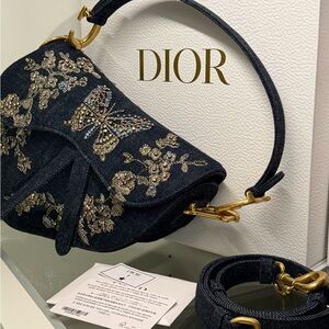 Dior Dark Blue Embellished Shoulder Bag